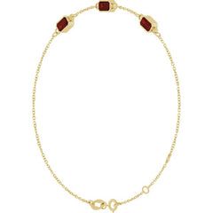14K Yellow Gold Natural Mozambique Garnet Bezel-Set 3-Stone 7 1/2" Bracelet