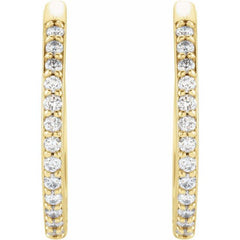 14K Yellow Gold 1/8 CTW Lab-Grown Diamond Hinged 18 mm Hoop Earrings
