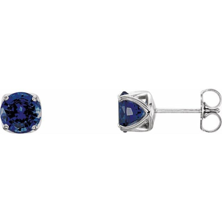 14K White Gold  6 mm Round Lab-Grown Blue Sapphire Woven-Design Earrings