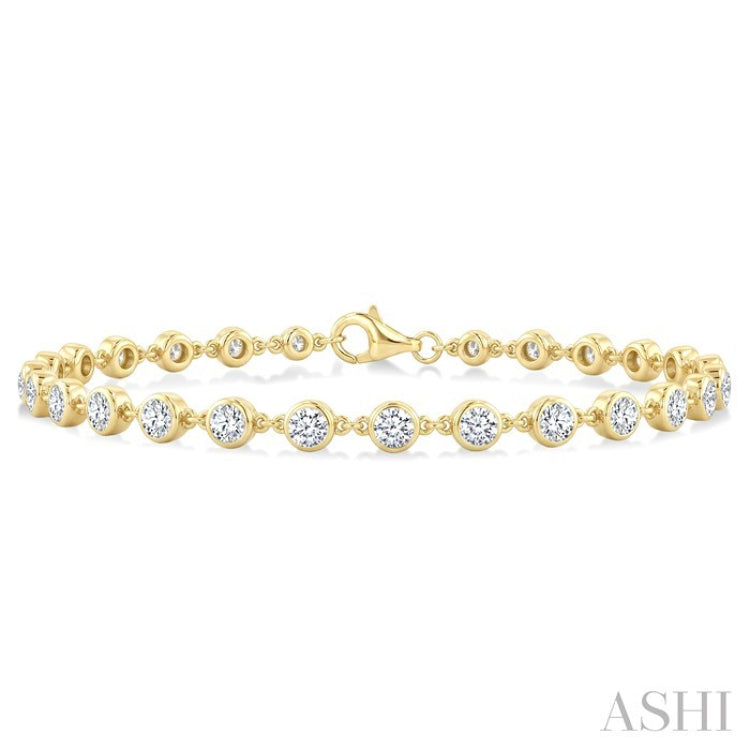 3 Ctw Bezel Set Round Cut Diamond Station Bracelet in 14K Yellow Gold