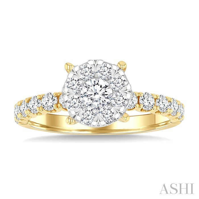 1 Ctw Lovebright Circular Shaped Round Cut Diamond Engagement Ring in 14K Yellow and White Gold