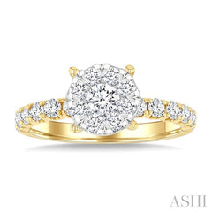 1 Ctw Lovebright Circular Shaped Round Cut Diamond Engagement Ring in 14K Yellow and White Gold