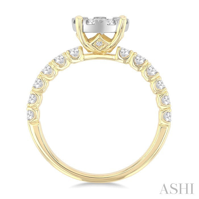 1 Ctw Lovebright Circular Shaped Round Cut Diamond Engagement Ring in 14K Yellow and White Gold