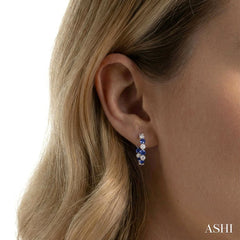 3.3 MM Round Cut Sapphire and 1 5/8 Ctw Round Cut Diamond Precious Inside-Out Alternating Hoop Earrings in 14K White Gold