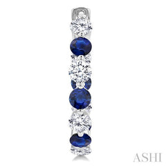 3.3 MM Round Cut Sapphire and 1 5/8 Ctw Round Cut Diamond Precious Inside-Out Alternating Hoop Earrings in 14K White Gold