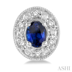 4x3 MM Oval Shaped Sapphire and 1/10 Ctw Round Cut Diamond Earrings in 14K White Gold
