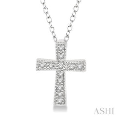 1/20 Ctw Round Cut Diamond Cross Pendant with Chain in Sterling Silver