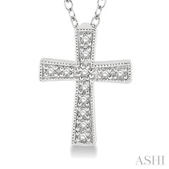 1/20 Ctw Round Cut Diamond Cross Pendant with Chain in Sterling Silver