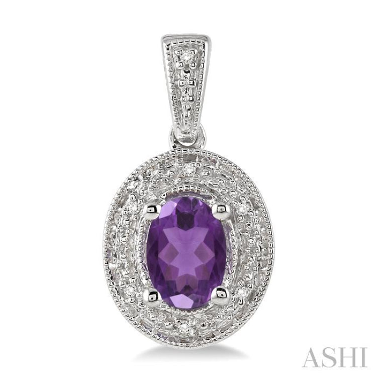 7x5 MM Oval Cut Amethyst and 1/20 Ctw Round Cut Diamond Earrings in Sterling Silver
