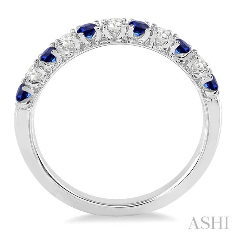 2.2 MM Round Cut Sapphire and 1/5 Ctw Round Cut Diamond Precious Band in 14K White Gold