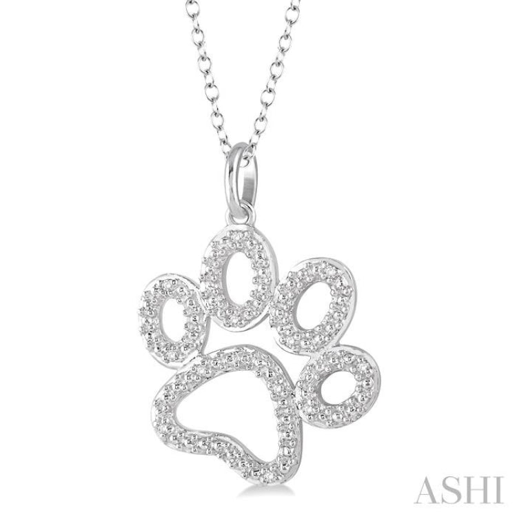 1/20 Ctw Dog Paw Round Cut Diamond Pendant With Chain in Sterling Silver