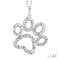 1/20 Ctw Dog Paw Round Cut Diamond Pendant With Chain in Sterling Silver