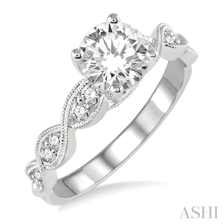 3/4 Ctw Diamond Engagement Ring with 1/2 Ct Round Cut Center Stone in 14K White Gold