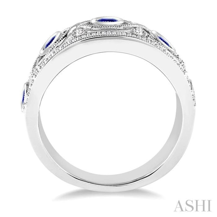 2.6 MM Round Cut Sapphire and 1/2 Ctw Round Cut Diamond Precious Band in 14K White Gold