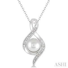 7x7 MM Round Shape Cultured Pearl and 1/20 Ctw Round Cut Diamond Pendant in Sterling Silver with Chain