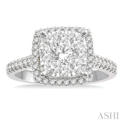 1 1/10 Ctw Round Diamond Lovebright Halo Engagement Ring in 14K White and Yellow Gold