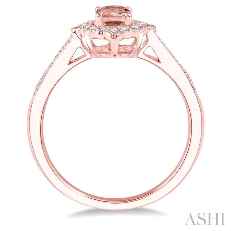 6x4 MM Oval Shape Morganite and 1/5 Ctw Round Cut Diamond Semi-Precious Ring in 10K Rose Gold