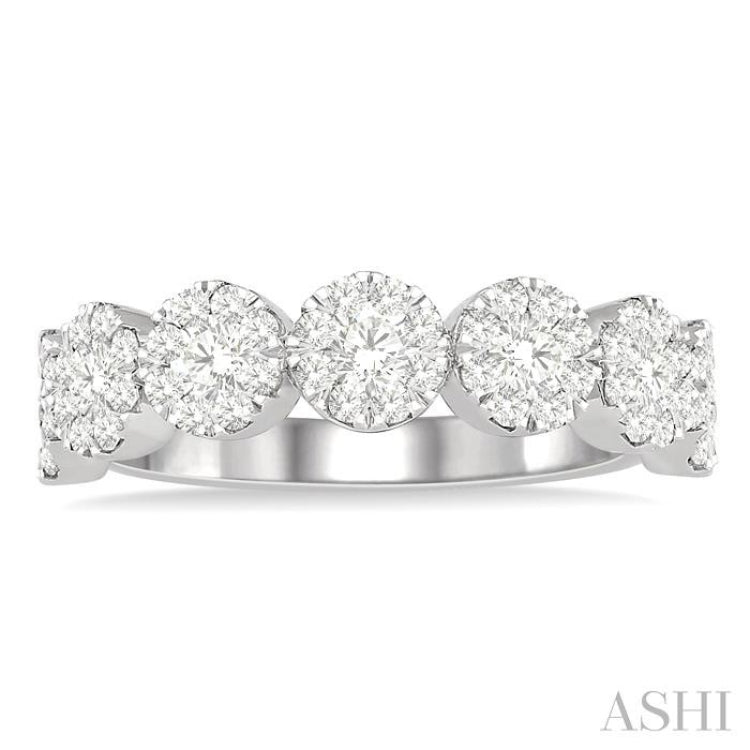 1 Ctw Jointed Circular Mount Lovebright Diamond Cluster Band in 14K White Gold
