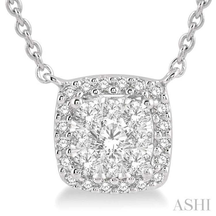 1/3 Ctw Cushion Shape Lovebright Diamond Pendant With Chain in 14K White Gold