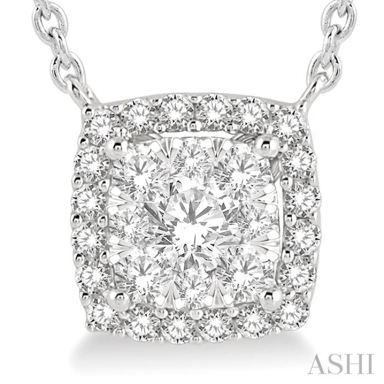 1/2 Ctw Cushion Shape Lovebright Diamond Pendant With Chain in 14K White Gold