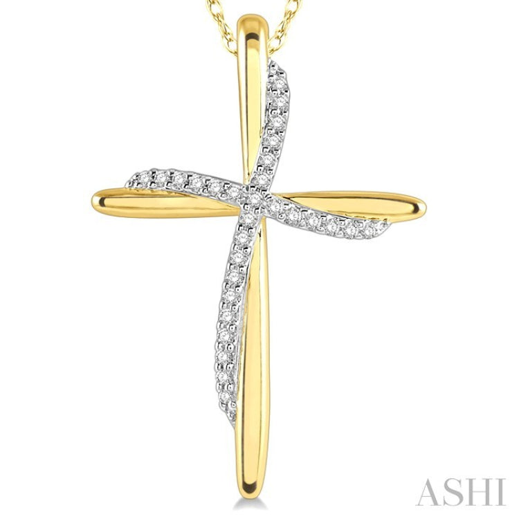 1/10 Ctw Round Cut Diamond Draped Cross Charm Pendant With Chain in 10K Yellow Gold