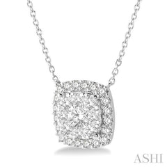 1 Ctw Cushion Shape Lovebright Diamond Pendant With Chain in 14K White Gold