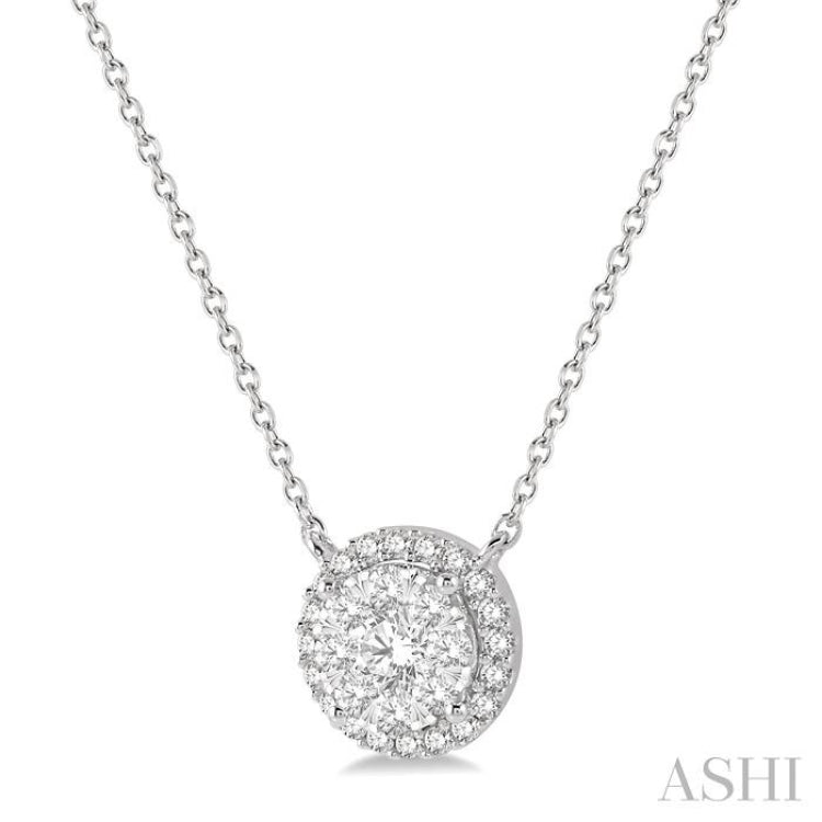 1/2 Ctw Circular Round Cut Diamond Lovebright Pendant With Chain in 14K White Gold