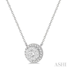 1/2 Ctw Circular Round Cut Diamond Lovebright Pendant With Chain in 14K White Gold