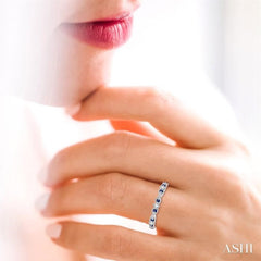 1.35 MM Sapphire and 1/10 Ctw Round Cut Diamond Precious Wedding Band in 14K White Gold