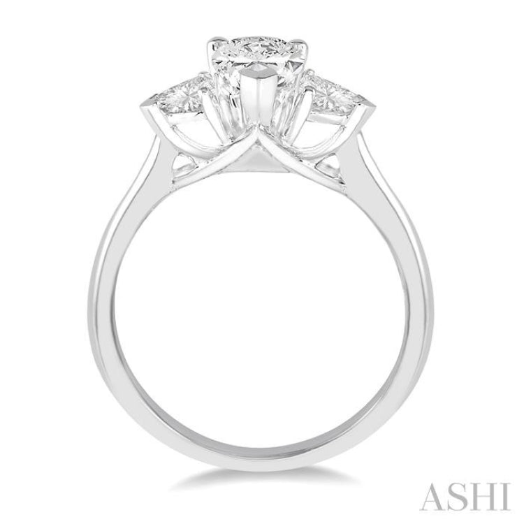 3/4 Ctw Pear and Triangle Cut Diamond Ladies Engagement Ring with 1/2 Ct Pear Cut Center Stone in 14K White Gold