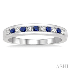 2 MM Sapphire and 1/5 Ctw Round Cut Diamond Precious Wedding Band in 14K White Gold
