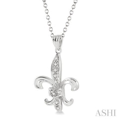 1/20 Ctw Round Cut Diamond Fleur De Lis Pendant in Sterling Silver with Chain