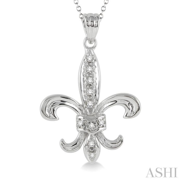 1/20 Ctw Round Cut Diamond Fleur De Lis Pendant in Sterling Silver with Chain