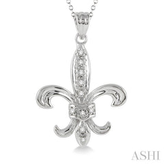 1/20 Ctw Round Cut Diamond Fleur De Lis Pendant in Sterling Silver with Chain