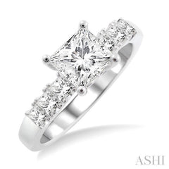 1 Ctw Diamond Engagement Ring with 5/8 Ct Princess Cut Center Stone in 14K White Gold