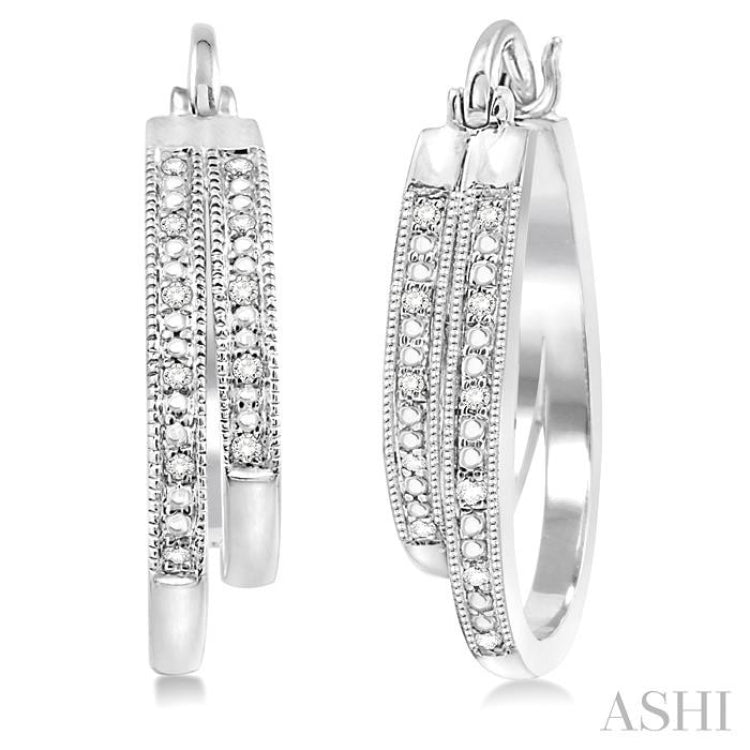 1/10 Ctw Round Cut Diamond Double Row Earrings in Sterling Silver