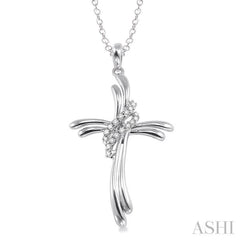 1/20 Ctw Round Cut Diamond Cross Pendant in Sterling Silver with Chain