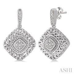 1/20 Ctw Cushion Shape Round Cut Diamond Earrings in Sterling Silver