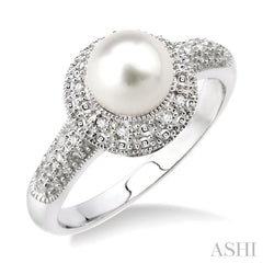 6.5x6.5 MM Cultured Pearl and 1/20 Ctw Round Cut Diamond Ring in Sterling Silver