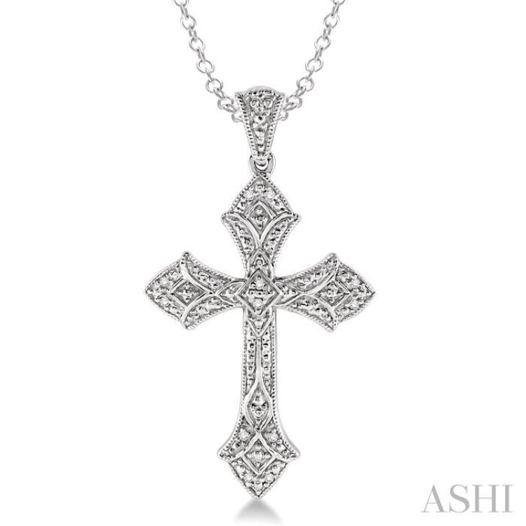 1/20 Ctw Round Cut Diamond Cross Pendant in Sterling Silver with Chain