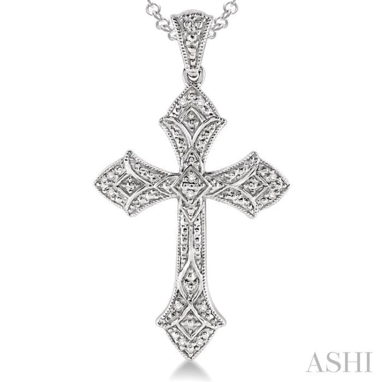 1/20 Ctw Round Cut Diamond Cross Pendant in Sterling Silver with Chain