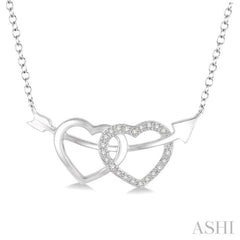 1/20 Ctw Round Cut Diamond Twin Heart Pendant in Sterling Silver with Chain