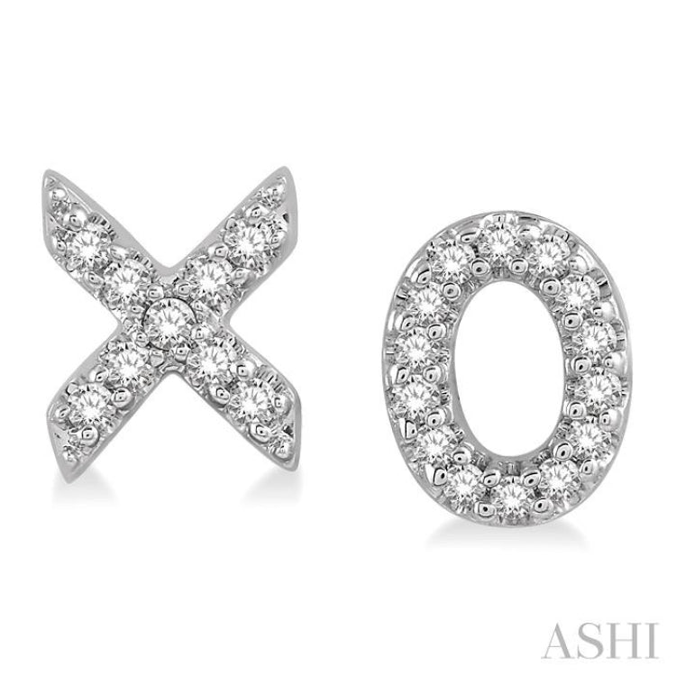 1/10 Ctw 'XO' Hugs and Kisses Petite Round Cut Diamond Earrings in 10K White Gold