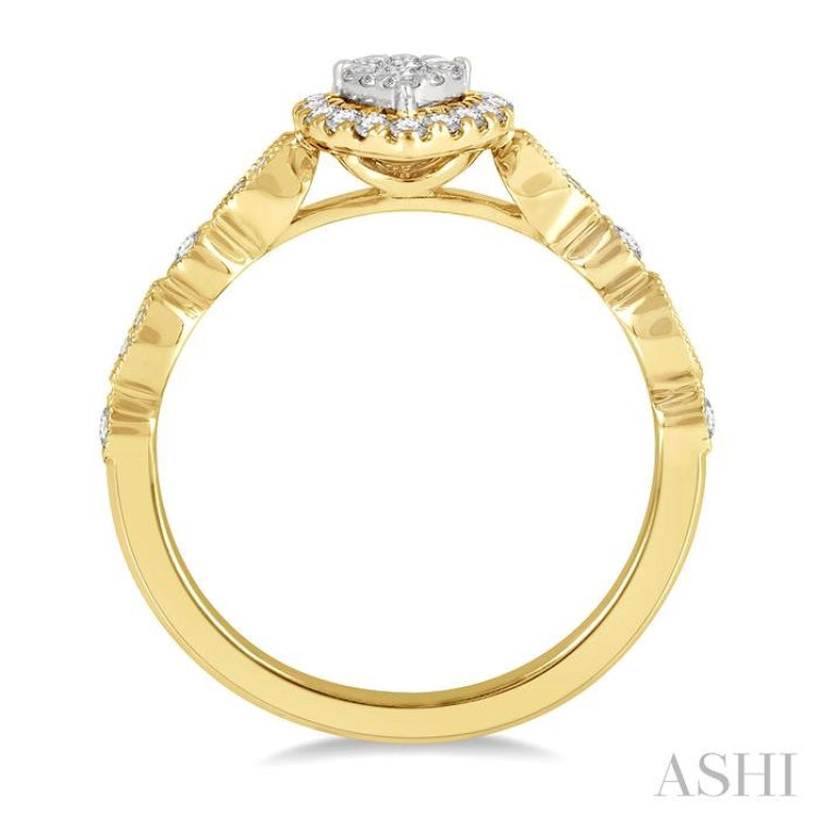 1/3 Ctw Lattice Pear Shape Lovebright Round Cut Diamond Engagement Ring in 14K Yellow and White Gold