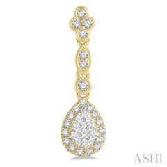5/8 Ctw Pear Shape Halo Lovebright Round Cut Diamond Earrings in 14K Yellow and White Gold