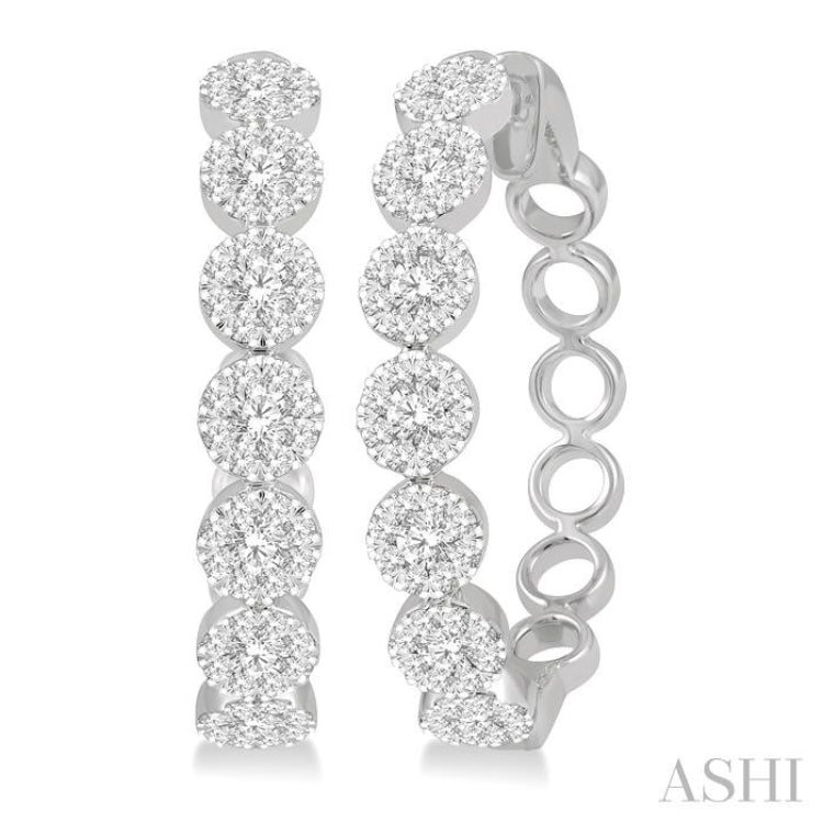 2 Ctw Lovebright Round Cut Diamond Hoop Earrings in 14K White Gold