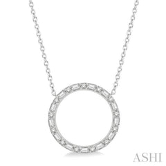 1/2 Ctw Circle Baguette and Round Cut Diamond Pendant With Chain in 14K White Gold