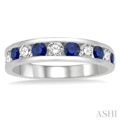 2.9 MM Sapphire and 1/2 Ctw Round Cut Diamond Precious Wedding Band in 14K White Gold