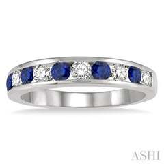 2.6 MM Sapphire and 3/8 Ctw Round Cut Diamond Precious Wedding Band in 14K White Gold