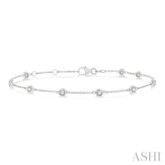 3/4 Ctw Circular Mount Round Cut Diamond Station Bracelet in 14K White Gold